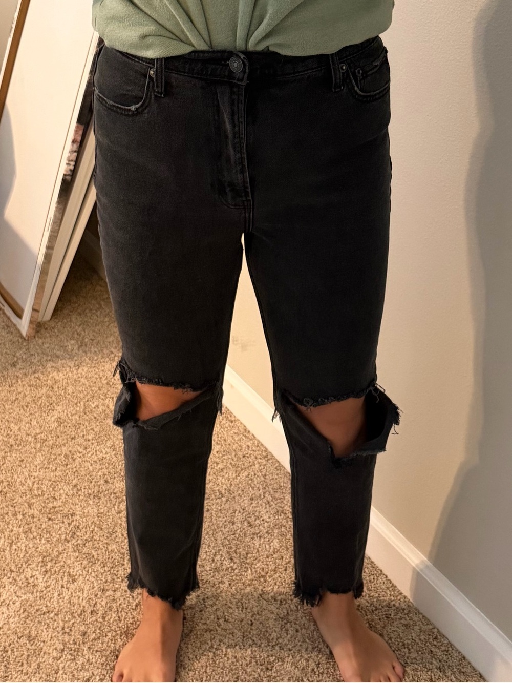 Abercrombie & Fitch Black Straight Leg Ripped Jeans